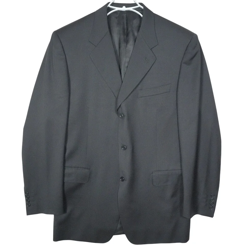 Canali Bernini Beverly Hills Mens 44L Pure Wool Blazer Jacket Italy Black - READ